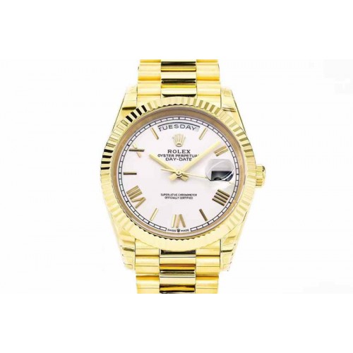 Rolex Day Date 228238 40mm YG KF 1:1 Best Edition White Dial Roman Markers On RG President Bracelet SA3255 (Gain Weight)