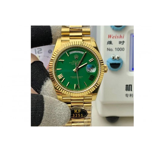 Rolex Day Date 228238 40mm YG KF 1:1 Best Edition Green Gradient Dial Roman Markers On RG President Bracelet SA3255 (Gain Weight