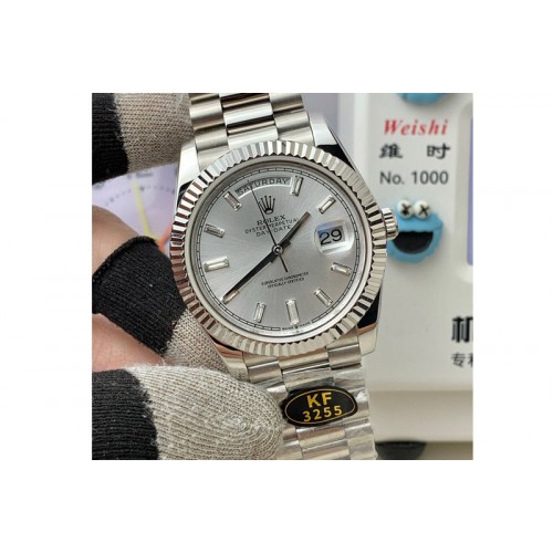 Rolex Day Date 228239 40mm KF 1:1 Best Edition Silver Dial Crystal Markers On President Bracelet SA3255 (Gain Weight)