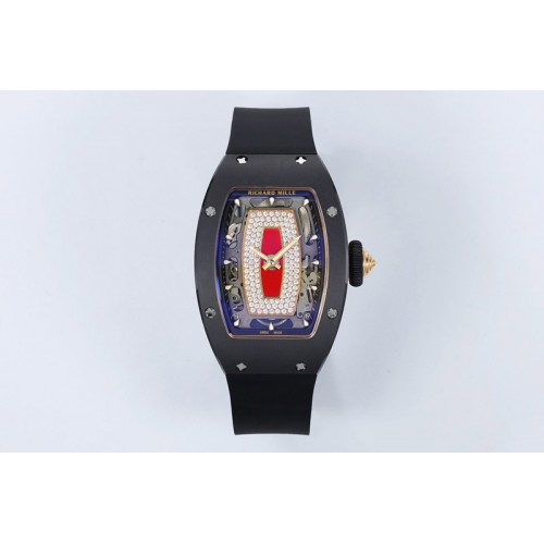 Richard Mille RM07 Real Black Ceramic RG ZF Best Edition Red MOP Diamond Skeleton Dial On Black Rubber Strap Asian CRMA2 Clone