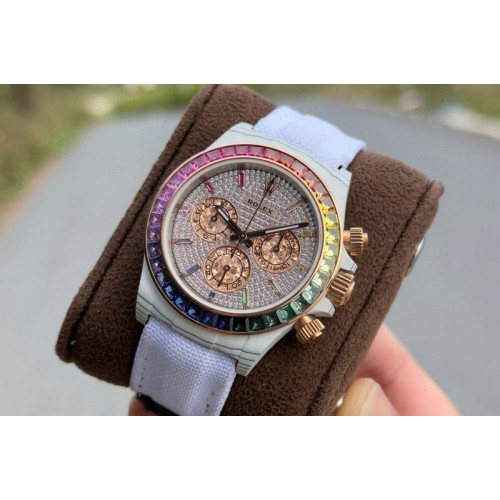 Rolex Daytona Cosmograph White Carbon PPMF Best Edition Full Diamond Dial White Nylon Strap A4801 Rolex Daytona Cosmograph White Carbon PPMF Best Edition Full Diamond Dial White Nylon Strap A4801