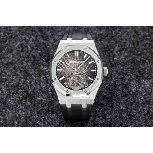 Audemars Piguet Royal Oak SS Tourbillon R8F Gray Sunburst Tapisserie Dial on Rubber band