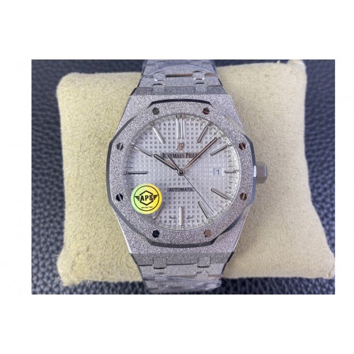 Audemars Piguet Royal Oak 41mm 15410 Frosted SS APSF 1:1 Best Edition White Textured Dial on SS Bracelet SA3120 Super Clone