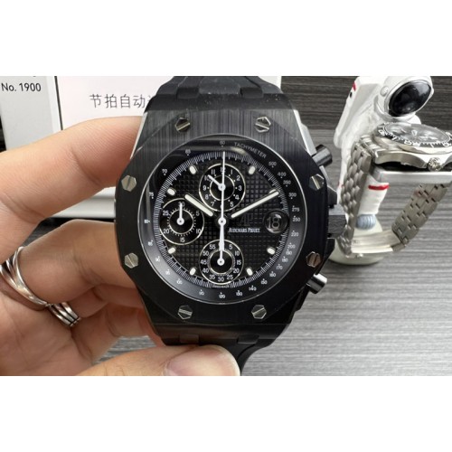 Audemars Piguet Royal Oak Offshore 42mm Black Ceramic APF 1:1 Best Edition Black Textured Dial on Black Rubber Strap A4404