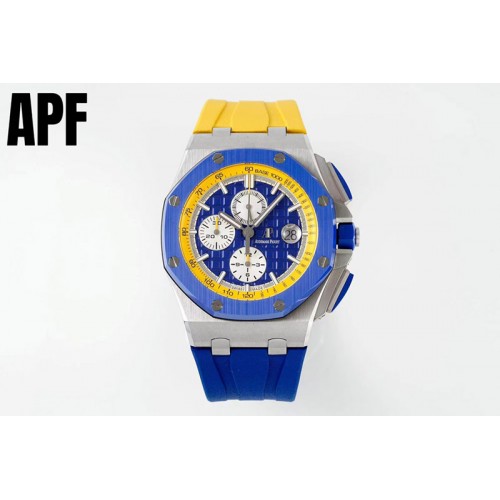 Audemars Piguet Royal Oak Offshore 44mm Blue Ceramic Bezel APF 1:1 Best Edition Blue/Yellow Dial on Blue/Yellow Rubber Strap A31