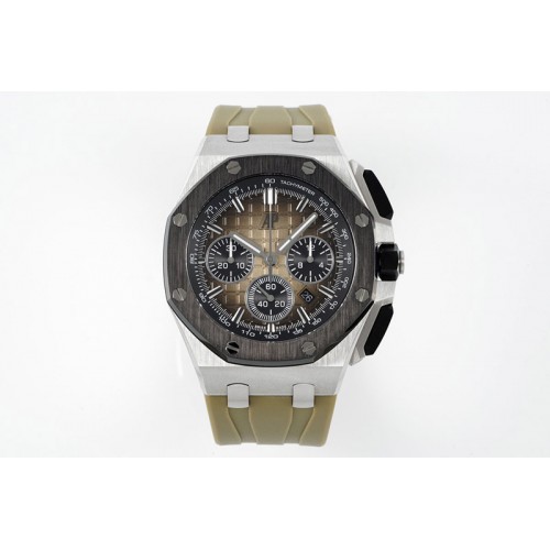 Audemars Piguet Royal Oak Offshore 44mm SS Black Ceramic Bezel APF 1:1 Best Edition Brown Dial on Brown Rubber Strap A4401 Audemars Piguet Royal Oak Offshore 44mm SS Black Ceramic Bezel APF 1:1 Best Edition Brown Dial on Brown Rubber Strap A4401