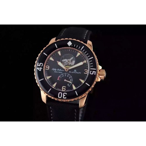 Blancpain Fifty Fathoms 1:1 Noob Best Edition RG Black Dial on Sail-canvas Strap A2824