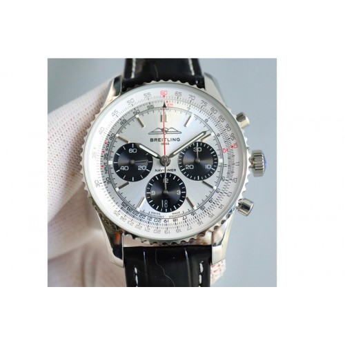 Breitling Navitimer B01 43mm SS B50 Best Edition White Dial Black Subdial On Black Leather Strap A7750