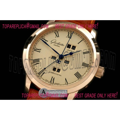 Glashutte Senator Perpertual Calendar RG/LE Gold Asian 2813