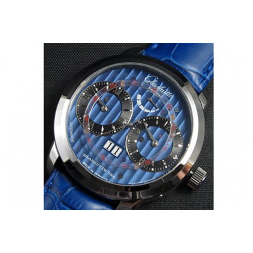 Glashutte Dual Time Power-Reserve,Asian 21600vph,Steel,Blue Dail