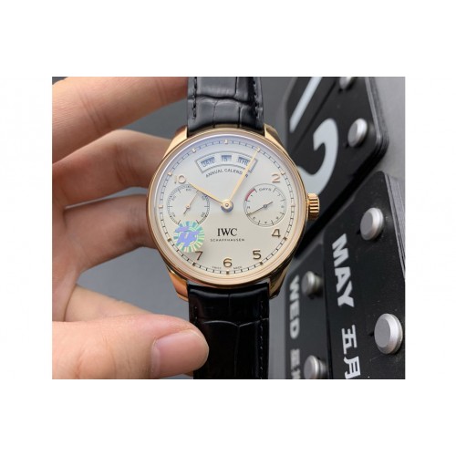 IWC Portuguese Real PR Real Annual Calendar IW503501 RG ZF 1:1 Best Edition White Dial on Brown Leather Strap A52850