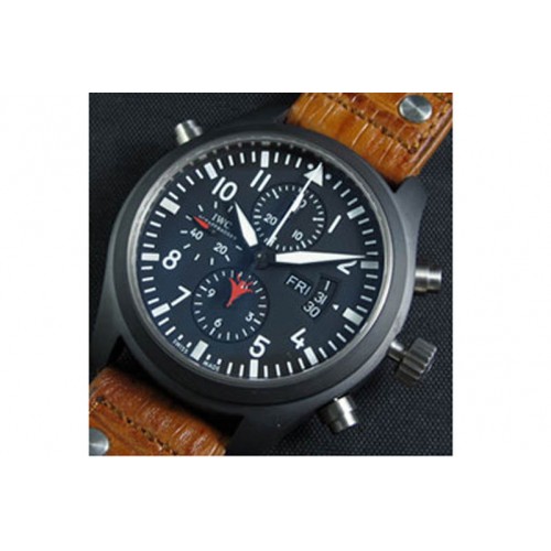 IWC Pilot Chrono Topgun, Valjoux 7750,Ceramic Case(brushed),Tan leather