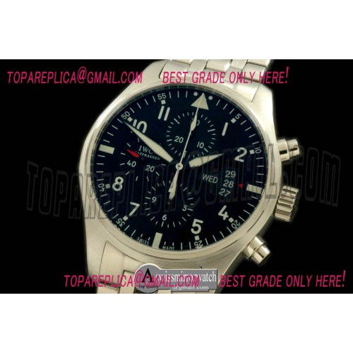 IWC Pilot Chrono 3777 43mm 1:1 Best Edition Black Dial on SS Bracelet A7750