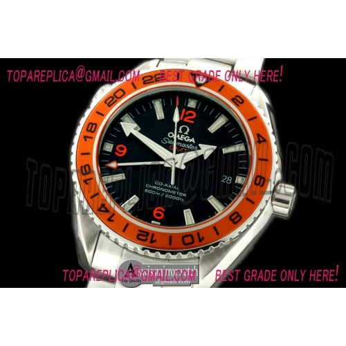 Omega Planet Ocean  GMT Ceramic Blk/Org SS/SS Swiss Eta 2836