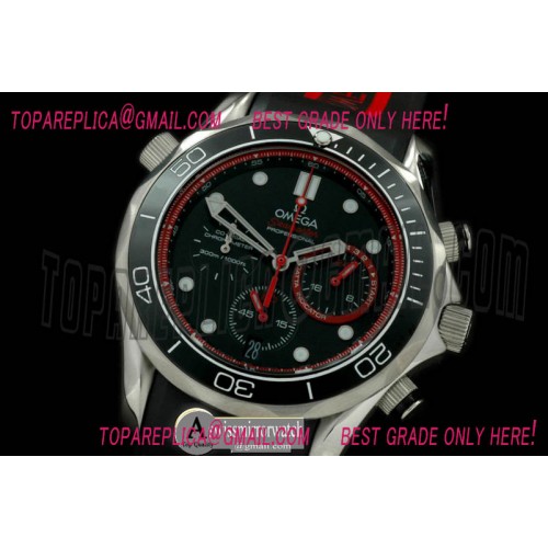 Omega Diver Pro 300M Chrono SS/RU Blk/Red Jap Qtz