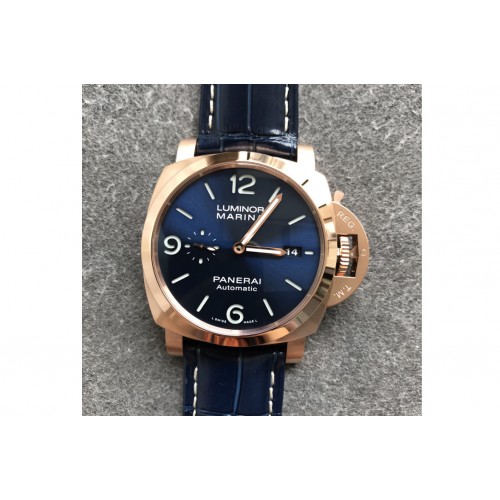 Panerai PAM1112 V GMT RG VSF 1:1 Best Edition Blue Dial on Blue Leather Strap P.9010 Super Clone