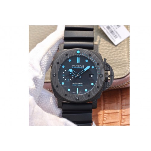 Panerai PAM1616 Carbotech 47mm VSF Best Edition Black Dial Blue Markers on Rubber Strap P.9010 Clone