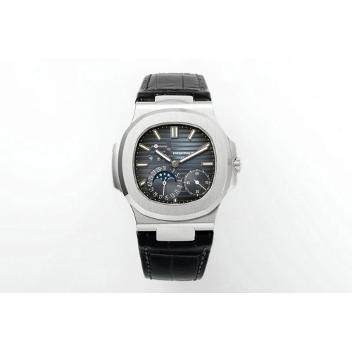 Patek Philippe Nautilus 5712 SS PPF 1:1 Best Edition Blue Dial on Black Leather Strap A240 Super Clone V2