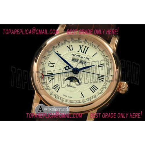 Montblanc Classic Perpetual Calendar RG/LE White Asian 2813 Montblanc Classic Perpetual Calendar RG/LE White Asian 2813