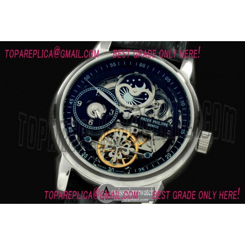 Patek Philippe Skeleton Duo Time/Moon Phase SS/LE Black Asian 2813