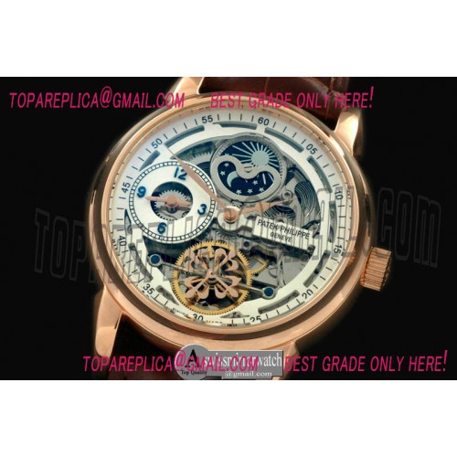 Patek Philippe Skeleton Duo Time/Moon Phase RG/LE White Asian 2813 Patek Philippe Skeleton Duo Time/Moon Phase RG/LE White Asian 2813