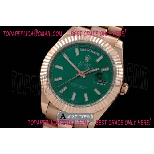 Rolex DayDate II Oversize 41mm President/Fluted RG Green Sticks Asian Clone 2836