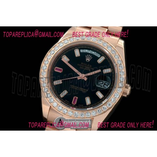 Rolex DayDate II Oversize 41mm President/Diam RG Black Glazier Sticks Asian Clone