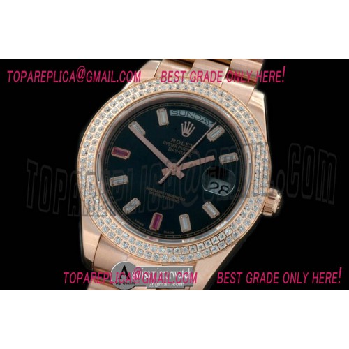 Rolex DayDate II Oversize 41mm President/Diam RG Black Glazier Sticks Asian Clone