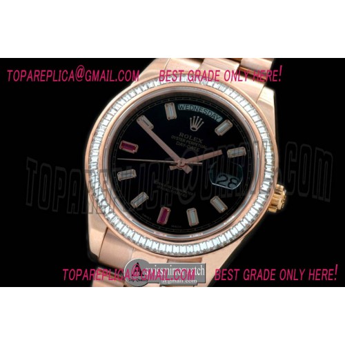 Rolex DayDate II Oversize 41mm President/Diam RG Black Glazier Sticks Asian Clone