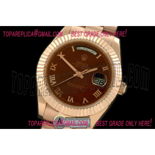 Rolex DayDate II Oversize 41mm President/Fluted RG Brown Roman Asian Clone 2836