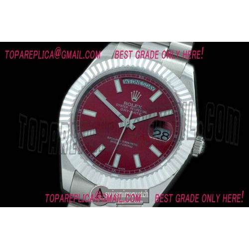 Rolex President/Fluted SS Burgundy Sticks Asian Clone 2836