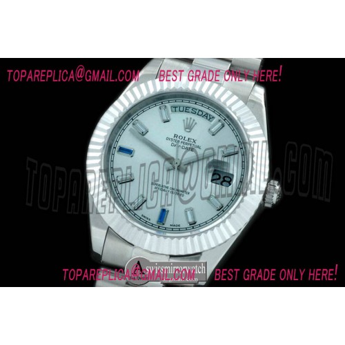 Rolex President/Fluted SS Ice Blue Glazier Sticks Asian Clone 2836