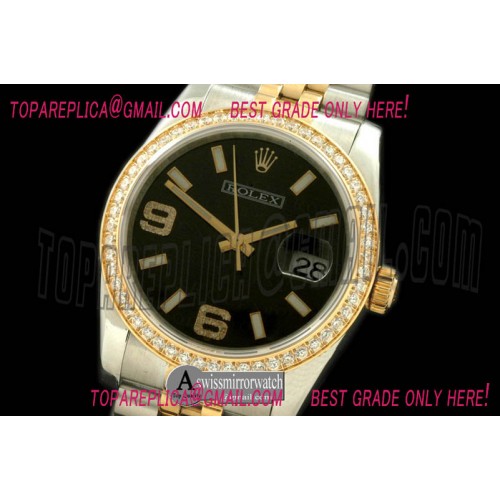 Rolex SS/YG TT Black Asian Eta 2836/3135-Real Diamond Rolex SS/YG TT Black Asian Eta 2836/3135-Real Diamond
