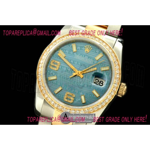 Rolex SS/YG TT Blue Asian 2813 - Real Diamonds
