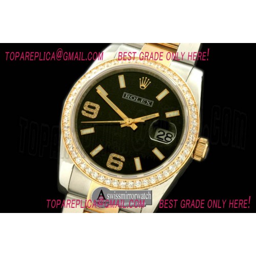 Rolex SS/YG TT Black Asian 2813 - Real Diamonds