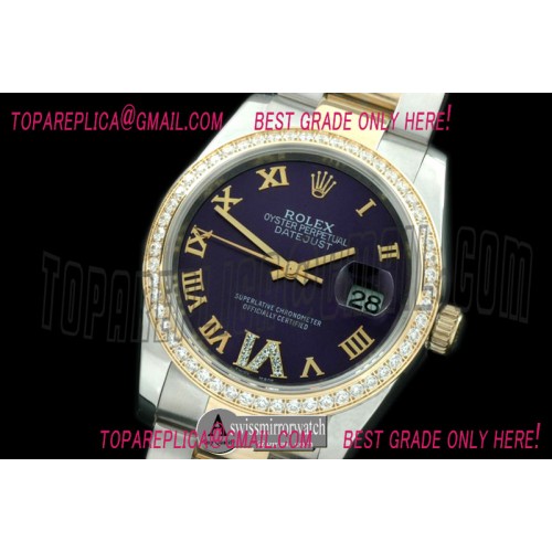 Rolex SS/YG Oyster Purple Roman/Diam 2836 Rolex SS/YG Oyster Purple Roman/Diam 2836