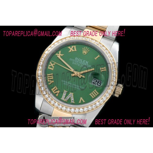 Rolex SS/YG Oyster Green Roman/Diam 2836