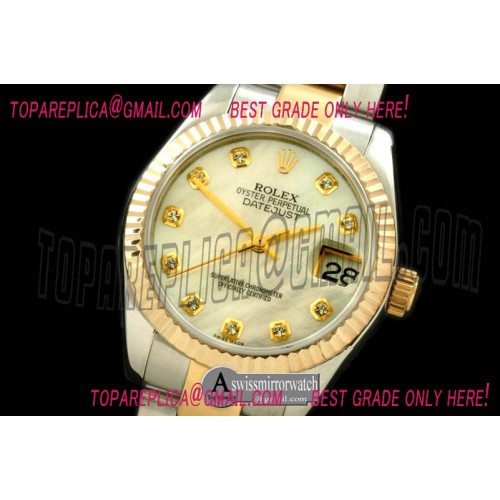 Rolex SS/YG Oyster MOP Wht Diam Swiss 2688/2355