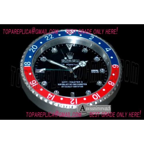 Rolex Dealer Clock GMT Style Black Blue/Red Swiss Quartz Rolex Dealer Clock GMT Style Black Blue/Red Swiss Quartz
