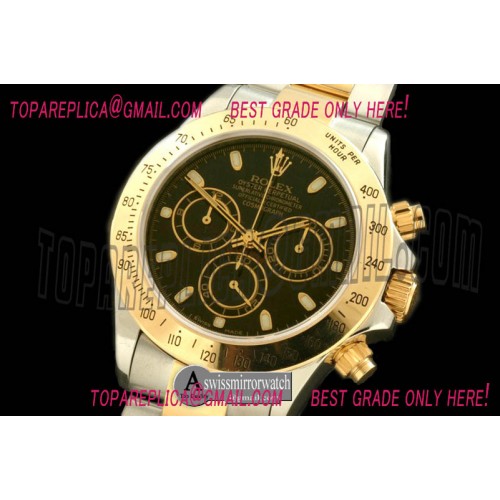 Rolex Daytona 116523 YG/SS Black Stick A-7750 Sec@6 28800bph