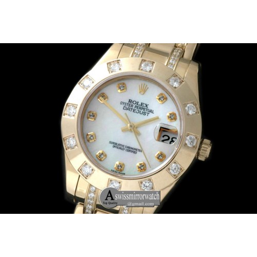 Rolex 12-Diam Bez YG MOP Wht/Diam Asian Eta 2824