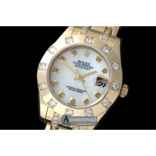 Rolex 12-Diam Bez YG MOP Wht/Diam Asian 2813