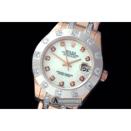 Rolex 12-Diam Bez RG MOP Wht/Diam Asian Eta 2824