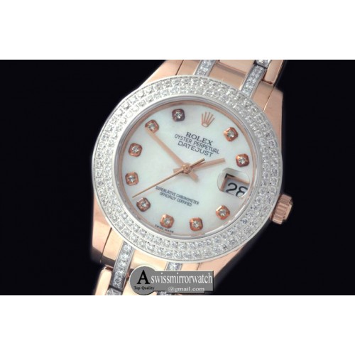 Rolex 2-Diam Bez RG MOP Wht/Diam Asian 2813