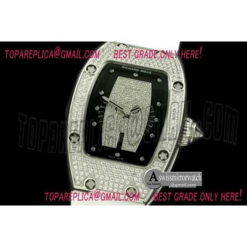 Richard Mille RM 007 Lady SS Diamonds Dial on White Rubber Strap 6T51