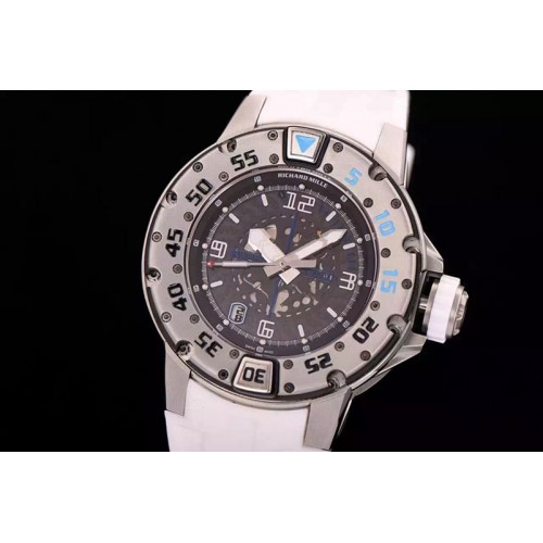 Richard Mille RM028 47mm Blue SS Skeleton Dial on White Rubber Strap A7750