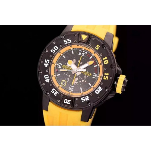 Richard Mille RM028 47mm RMF PVD Yellow Skeleton Dial on Yellow Rubber Strap A7750 Richard Mille RM028 47mm RMF PVD Yellow Skeleton Dial on Yellow Rubber Strap A7750