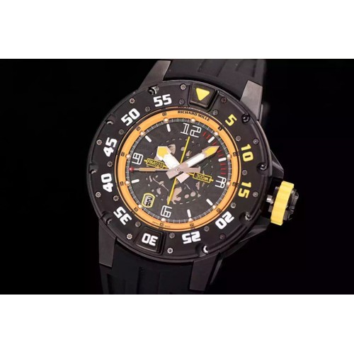 Richard Mille RM028 47mm RMF PVD Yellow Skeleton Dial on Black Rubber Strap A7750 Richard Mille RM028 47mm RMF PVD Yellow Skeleton Dial on Black Rubber Strap A7750