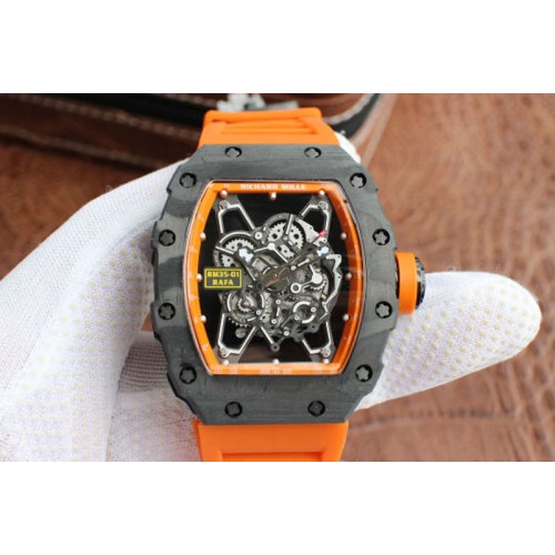 Richard Mille RM 035 Forge Carbon Orange Inner Bezel Skeleton Dial on Orange Rubber Strap MIYOTA9015