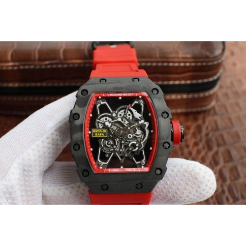 Richard Mille RM 035 Forge Carbon Red Inner Bezel Skeleton Dial on Red Rubber Strap MIYOTA9015